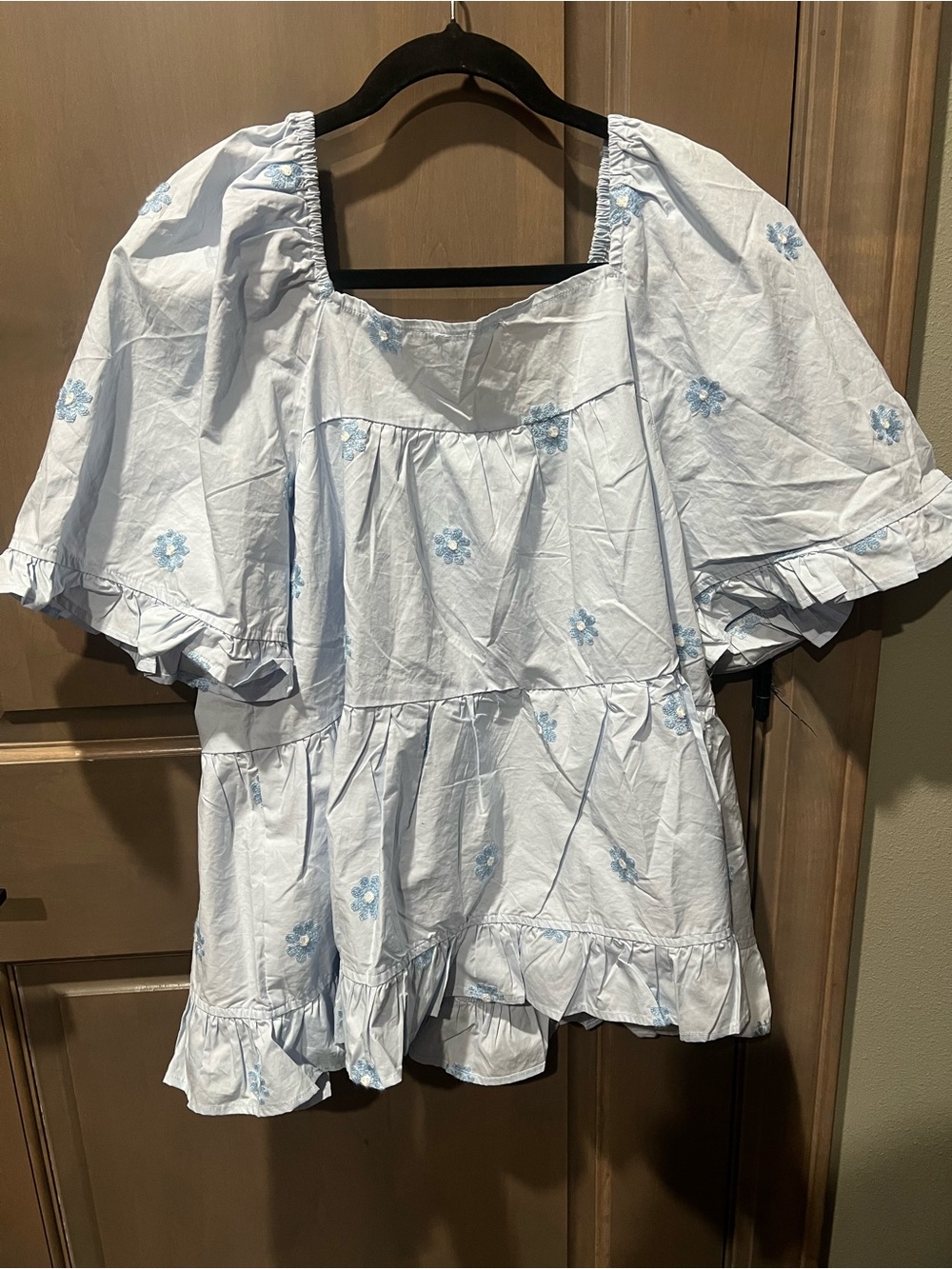 Chic Soul Light Blue Floral Embroidered Square Neck Top- never worn - Picture 2 of 3